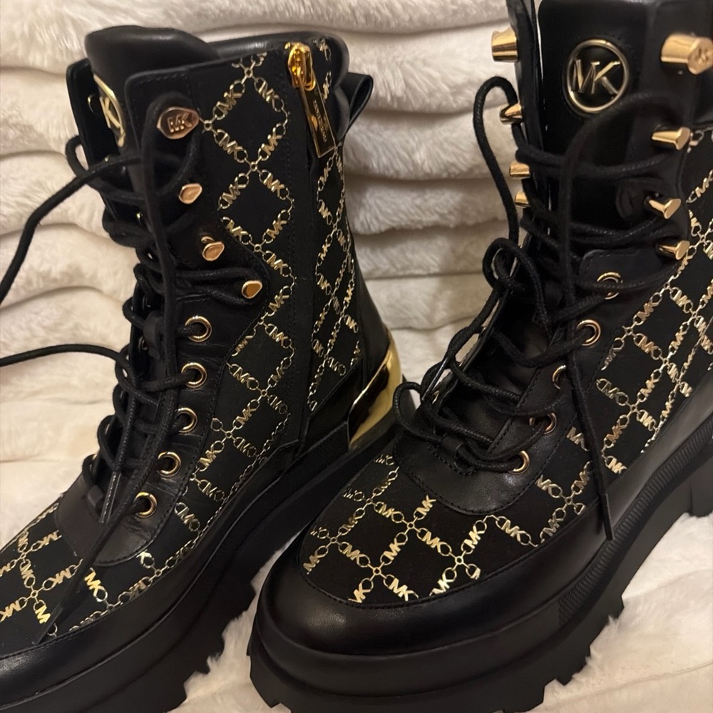 Michaels Black Combat Boots with Gold Detailing - Picture 9 of 10